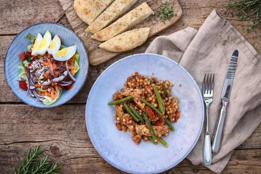 Fregola Sarda mit Haehnchen und Gemuese von Michael Schoon Edelschmaus Team Schuetting.1 S.1 Oldenburg Heike Schoon